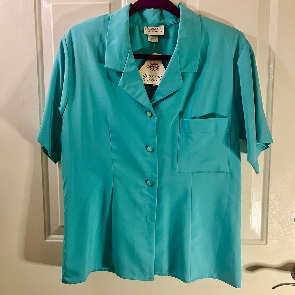 Vintage Jessica Scott SZ M SS Covered Buttons Blouse NOS